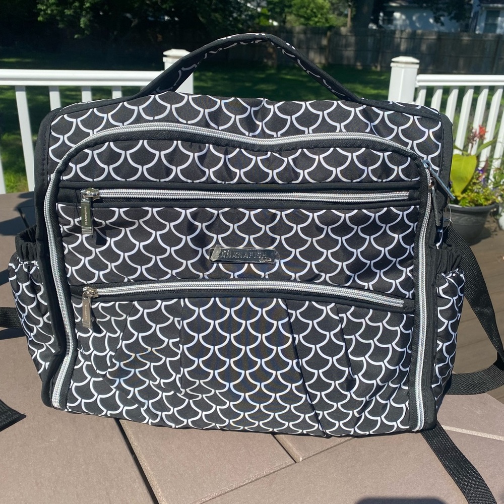 Black And White Patterned Backpack Diaper Bag Ban… - image 1